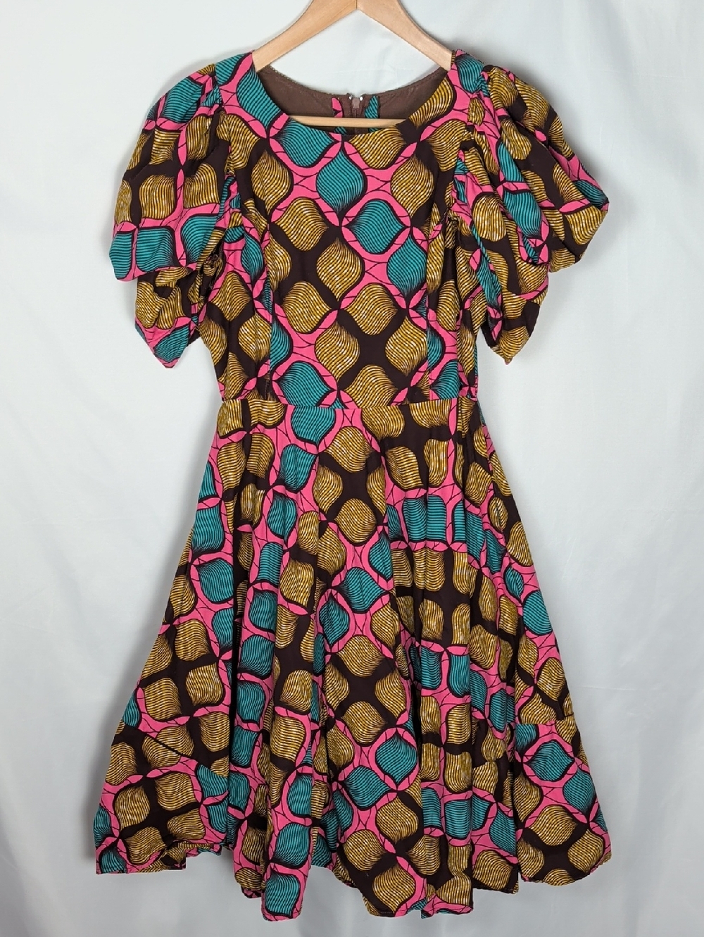 Handmade African Wax Print Ankara Hitarget Cotton Puff Sleeve Dress M